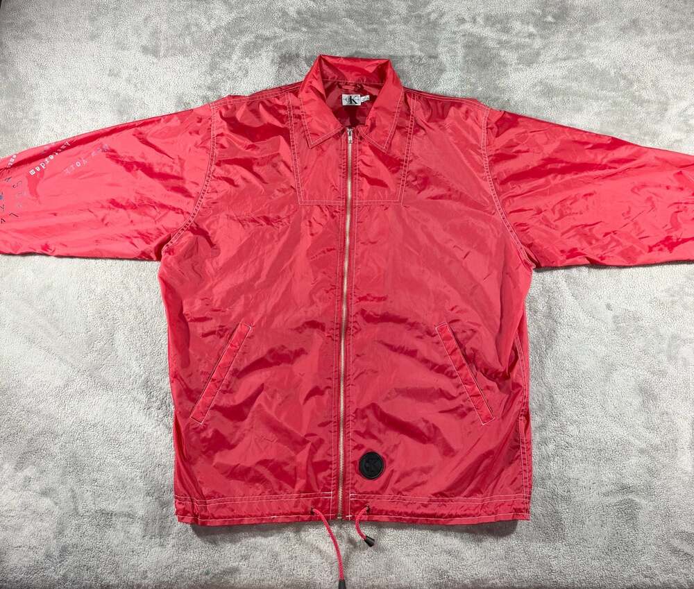 Vintage Calvin Klein Jeans Red Nylon Full-Zip Windbreaker Jacket Men's Medium